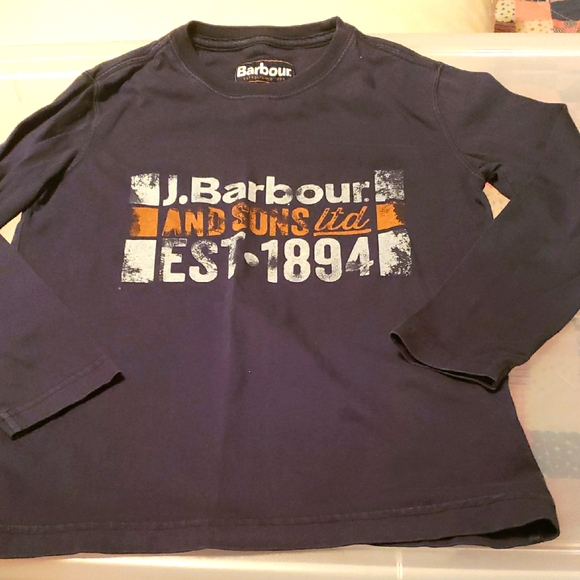 Barbour Kids Navy Long Sleeve tshirt 6/7 distressed letters - Picture 1 of 3